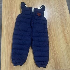 Navy Blue Puffer Overalls with Bear Patch